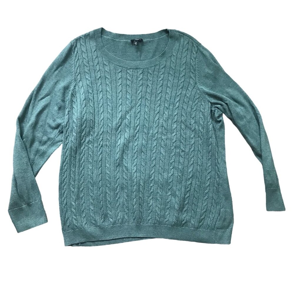 Talbots Woman Cable Knit Sweater Women's Plus Size 2X Green Cotton, Nylon, Wool